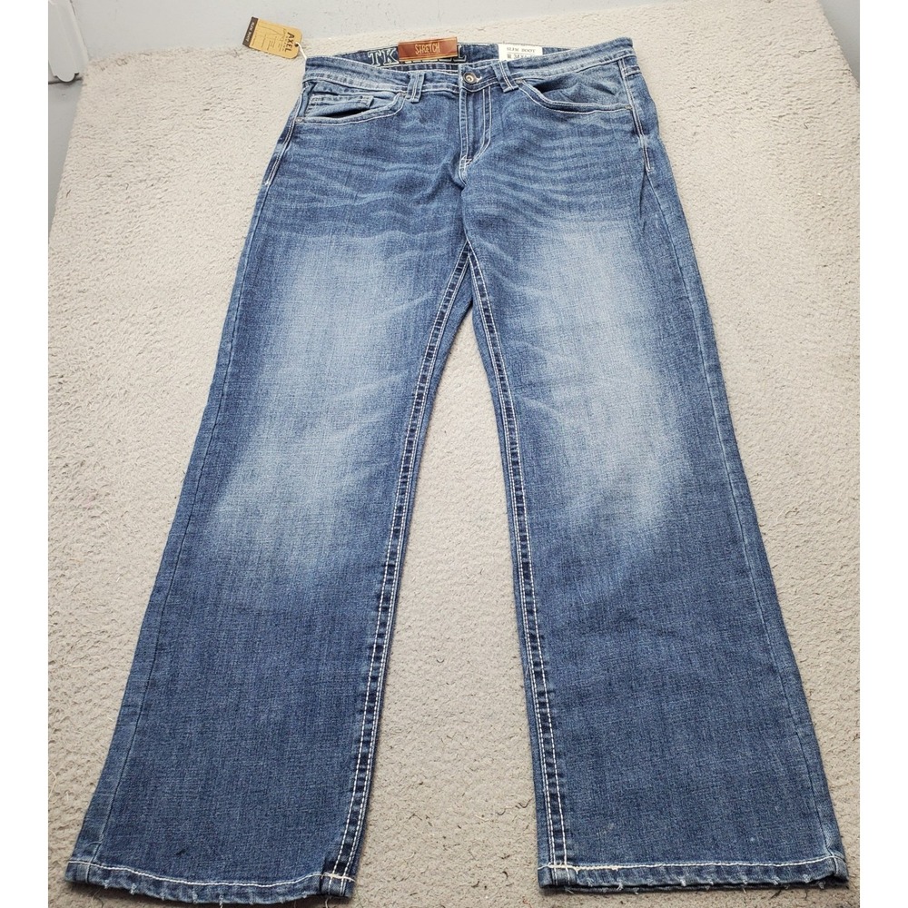 Axel Slim Boot Jeans Mens 34x32 Blue Denim Stretch Whiskered Streetwear AXMB0076